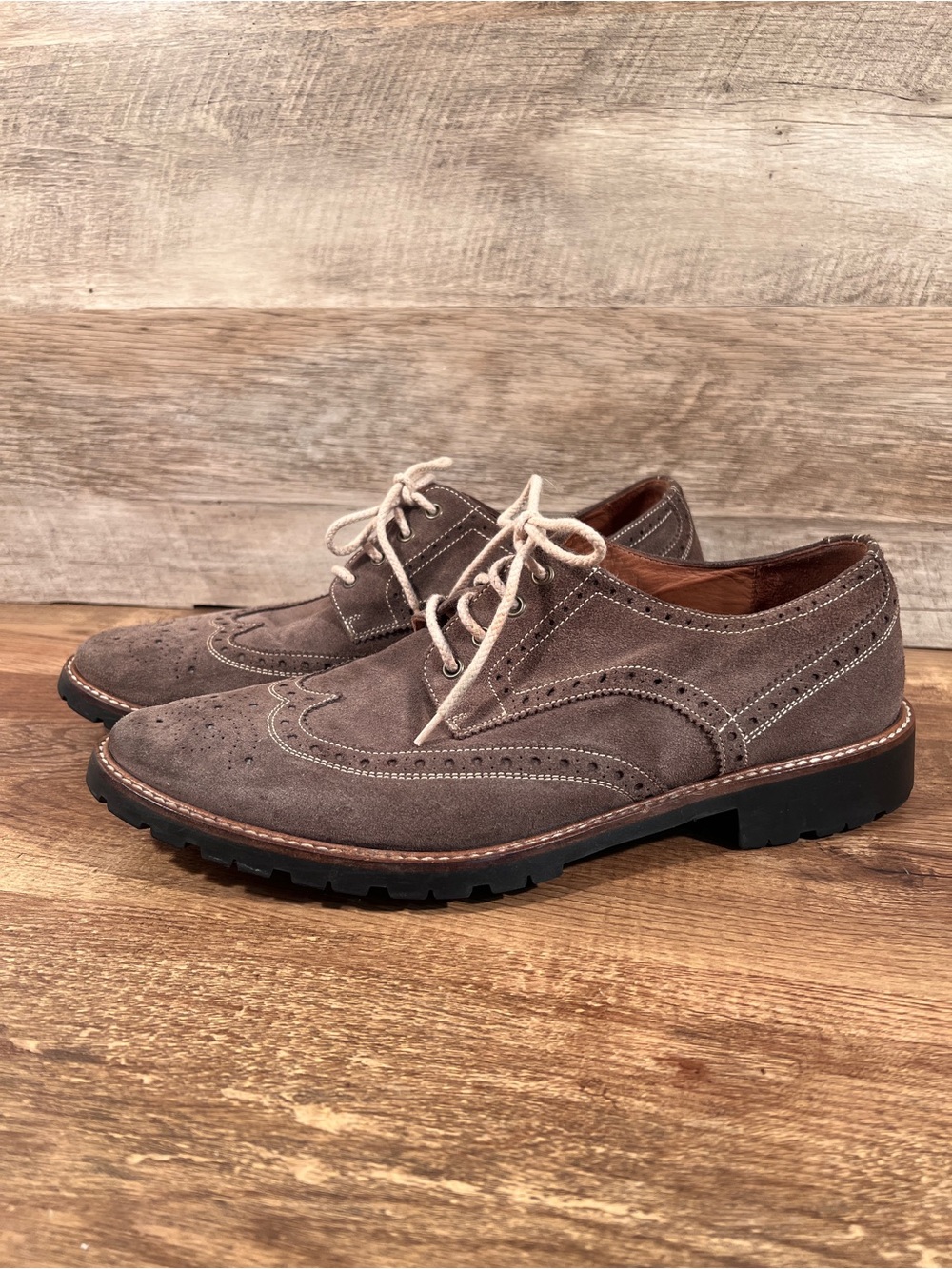 Saks Fifth Avenue Men's Taupe Suede Wingtip Derbies - Picture 8 of 12